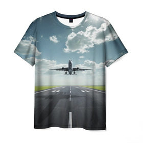 Мужская футболка 3D с принтом Самолет в Кировске, 100% полиэфир | прямой крой, круглый вырез горловины, длина до линии бедер | взлет | небо | природа