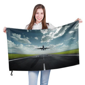 Флаг 3D с принтом Самолет в Кировске, 100% полиэстер | плотность ткани — 95 г/м2, размер — 67 х 109 см. Принт наносится с одной стороны | взлет | небо | природа