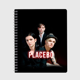 Тетрадь с принтом Placebo группа в Кировске, 100% бумага | 48 листов, плотность листов — 60 г/м2, плотность картонной обложки — 250 г/м2. Листы скреплены сбоку удобной пружинной спиралью. Уголки страниц и обложки скругленные. Цвет линий — светло-серый
 | placebo | брайан молко | молко | плацебо | плейсибо | плэйсибо