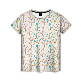 Женская футболка 3D с принтом Цветочные лианы в Кировске, 100% полиэфир ( синтетическое хлопкоподобное полотно) | прямой крой, круглый вырез горловины, длина до линии бедер | весна | лианы | цвета | цветы