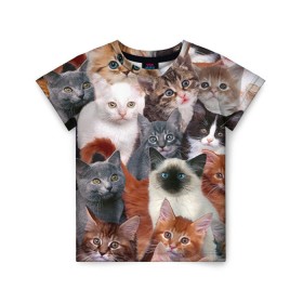Детская футболка 3D с принтом Котики в Кировске, 100% гипоаллергенный полиэфир | прямой крой, круглый вырез горловины, длина до линии бедер, чуть спущенное плечо, ткань немного тянется | Тематика изображения на принте: cat | cats | кот | котик | коты | котята