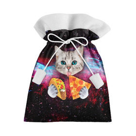 Подарочный 3D мешок с принтом Кот с едой в Кировске, 100% полиэстер | Размер: 29*39 см | Тематика изображения на принте: art | cat | pizza | space | еда | космос | кот | кот в космосе | кот с едой | котенок | котик | пицца