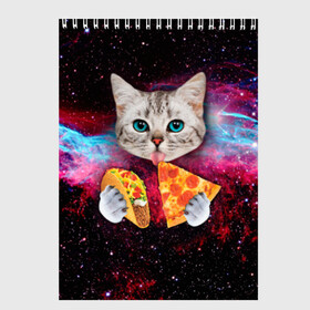 Скетчбук с принтом Кот с едой в Кировске, 100% бумага
 | 48 листов, плотность листов — 100 г/м2, плотность картонной обложки — 250 г/м2. Листы скреплены сверху удобной пружинной спиралью | art | cat | pizza | space | еда | космос | кот | кот в космосе | кот с едой | котенок | котик | пицца