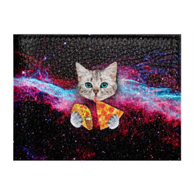 Обложка для студенческого билета с принтом Кот с едой в Кировске, натуральная кожа | Размер: 11*8 см; Печать на всей внешней стороне | art | cat | pizza | space | еда | космос | кот | кот в космосе | кот с едой | котенок | котик | пицца