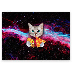 Поздравительная открытка с принтом Кот с едой в Кировске, 100% бумага | плотность бумаги 280 г/м2, матовая, на обратной стороне линовка и место для марки
 | Тематика изображения на принте: art | cat | pizza | space | еда | космос | кот | кот в космосе | кот с едой | котенок | котик | пицца