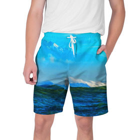 Мужские шорты 3D с принтом Море в Кировске,  полиэстер 100% | прямой крой, два кармана без застежек по бокам. Мягкая трикотажная резинка на поясе, внутри которой широкие завязки. Длина чуть выше колен | вода | горы | море | природа | синяя