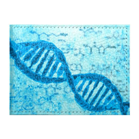 Обложка для студенческого билета с принтом ДНК в Кировске, натуральная кожа | Размер: 11*8 см; Печать на всей внешней стороне | абстракция | биология | днк | молекула | синяя.цепочка | формула