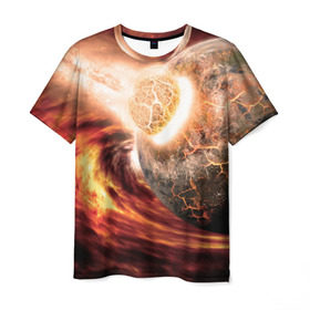 Мужская футболка 3D с принтом Падение метеорита в Кировске, 100% полиэфир | прямой крой, круглый вырез горловины, длина до линии бедер | астероид | вселенная | галактика | звезды | катастрофа | планеты | туманность