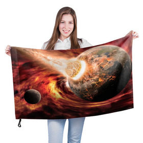 Флаг 3D с принтом Падение метеорита в Кировске, 100% полиэстер | плотность ткани — 95 г/м2, размер — 67 х 109 см. Принт наносится с одной стороны | астероид | вселенная | галактика | звезды | катастрофа | планеты | туманность