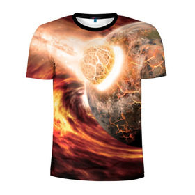 Мужская футболка 3D спортивная с принтом Падение метеорита в Кировске, 100% полиэстер с улучшенными характеристиками | приталенный силуэт, круглая горловина, широкие плечи, сужается к линии бедра | астероид | вселенная | галактика | звезды | катастрофа | планеты | туманность