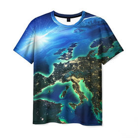 Мужская футболка 3D с принтом Вид Земли из космоса в Кировске, 100% полиэфир | прямой крой, круглый вырез горловины, длина до линии бедер | Тематика изображения на принте: земля | орбита