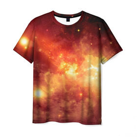 Мужская футболка 3D с принтом Пылающий космос в Кировске, 100% полиэфир | прямой крой, круглый вырез горловины, длина до линии бедер | вселенная | вспышка | галактика | звёзды | комета | космос | метеориты | метеоры | огонь | пламя | планеты | свет