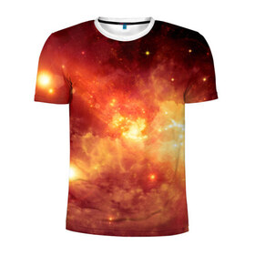 Мужская футболка 3D спортивная с принтом Пылающий космос в Кировске, 100% полиэстер с улучшенными характеристиками | приталенный силуэт, круглая горловина, широкие плечи, сужается к линии бедра | вселенная | вспышка | галактика | звёзды | комета | космос | метеориты | метеоры | огонь | пламя | планеты | свет