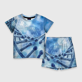 Детский костюм с шортами 3D с принтом Молекула ДНК в Кировске,  |  | dna | биохимия | внешность | ген | генетика | днк | молекула | наследственность | спираль | способности | структура | характер | черты