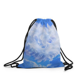 Рюкзак-мешок 3D с принтом Сердце в Кировске, 100% полиэстер | плотность ткани — 200 г/м2, размер — 35 х 45 см; лямки — толстые шнурки, застежка на шнуровке, без карманов и подкладки | голубая | любовь | небо | новая | перья | сердце