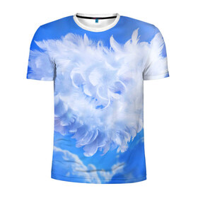 Мужская футболка 3D спортивная с принтом Сердце в Кировске, 100% полиэстер с улучшенными характеристиками | приталенный силуэт, круглая горловина, широкие плечи, сужается к линии бедра | голубая | любовь | небо | новая | перья | сердце