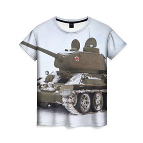 Женская футболка 3D с принтом Танк т34-85 в Кировске, 100% полиэфир ( синтетическое хлопкоподобное полотно) | прямой крой, круглый вырез горловины, длина до линии бедер | 34 85 | армия | танк
