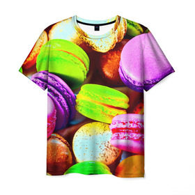 Мужская футболка 3D с принтом Макароны в Кировске, 100% полиэфир | прямой крой, круглый вырез горловины, длина до линии бедер | макаруны | печенье | разноцветный