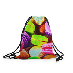 Рюкзак-мешок 3D с принтом Макароны в Кировске, 100% полиэстер | плотность ткани — 200 г/м2, размер — 35 х 45 см; лямки — толстые шнурки, застежка на шнуровке, без карманов и подкладки | макаруны | печенье | разноцветный