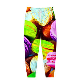 Мужские брюки 3D с принтом Макароны в Кировске, 100% полиэстер | манжеты по низу, эластичный пояс регулируется шнурком, по бокам два кармана без застежек, внутренняя часть кармана из мелкой сетки | макаруны | печенье | разноцветный