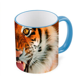 Кружка 3D с принтом Амурский тигр в Кировске, керамика | ёмкость 330 мл | амур | голова | животные | кошка | оскал | тигр