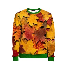 Детский свитшот 3D с принтом Осень на дворе в Кировске, 100% полиэстер | свободная посадка, прямой крой, мягкая тканевая резинка на рукавах и понизу свитшота | бордовый | жёлтый | красный | листва | листья