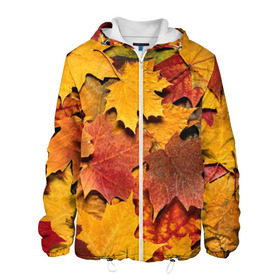 Мужская куртка 3D с принтом Осень на дворе в Кировске, ткань верха — 100% полиэстер, подклад — флис | прямой крой, подол и капюшон оформлены резинкой с фиксаторами, два кармана без застежек по бокам, один большой потайной карман на груди. Карман на груди застегивается на липучку | бордовый | жёлтый | красный | листва | листья
