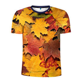 Мужская футболка 3D спортивная с принтом Осень на дворе в Кировске, 100% полиэстер с улучшенными характеристиками | приталенный силуэт, круглая горловина, широкие плечи, сужается к линии бедра | бордовый | жёлтый | красный | листва | листья