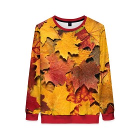 Женский свитшот 3D с принтом Осень на дворе в Кировске, 100% полиэстер с мягким внутренним слоем | круглый вырез горловины, мягкая резинка на манжетах и поясе, свободная посадка по фигуре | бордовый | жёлтый | красный | листва | листья