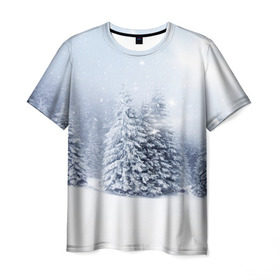 Мужская футболка 3D с принтом Зимняя пора в Кировске, 100% полиэфир | прямой крой, круглый вырез горловины, длина до линии бедер | вьюга | горы | зима | лес | метель | мороз | пейзаж | пурга | снег | снегопад | сосулька | стужа | сугроб | холод