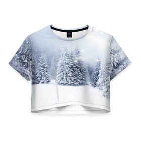 Женская футболка 3D укороченная с принтом Зимняя пора в Кировске, 100% полиэстер | круглая горловина, длина футболки до линии талии, рукава с отворотами | вьюга | горы | зима | лес | метель | мороз | пейзаж | пурга | снег | снегопад | сосулька | стужа | сугроб | холод