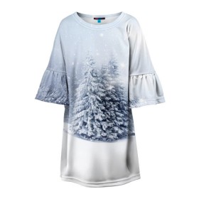Детское платье 3D с принтом Зимняя пора в Кировске, 100% полиэстер | прямой силуэт, чуть расширенный к низу. Круглая горловина, на рукавах — воланы | вьюга | горы | зима | лес | метель | мороз | пейзаж | пурга | снег | снегопад | сосулька | стужа | сугроб | холод