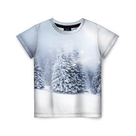 Детская футболка 3D с принтом Зимняя пора в Кировске, 100% гипоаллергенный полиэфир | прямой крой, круглый вырез горловины, длина до линии бедер, чуть спущенное плечо, ткань немного тянется | вьюга | горы | зима | лес | метель | мороз | пейзаж | пурга | снег | снегопад | сосулька | стужа | сугроб | холод