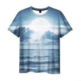 Мужская футболка 3D с принтом Солнце садится в Кировске, 100% полиэфир | прямой крой, круглый вырез горловины, длина до линии бедер | луна | море | ночь | пейзаж