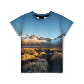 Детская футболка 3D с принтом Горный хребет в Кировске, 100% гипоаллергенный полиэфир | прямой крой, круглый вырез горловины, длина до линии бедер, чуть спущенное плечо, ткань немного тянется | горы | небо | пейзаж | скалы | хребет