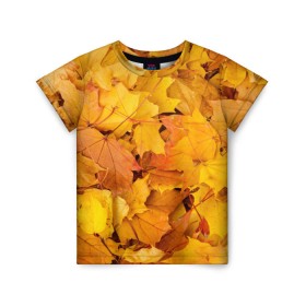 Детская футболка 3D с принтом Золотая листва в Кировске, 100% гипоаллергенный полиэфир | прямой крой, круглый вырез горловины, длина до линии бедер, чуть спущенное плечо, ткань немного тянется | жёлтый осень | золото | листья