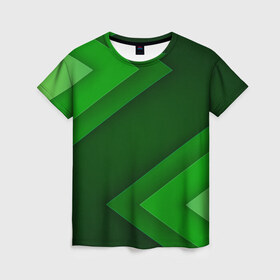 Женская футболка 3D с принтом Зелёные стрелы в Кировске, 100% полиэфир ( синтетическое хлопкоподобное полотно) | прямой крой, круглый вырез горловины, длина до линии бедер | геометрия | зеленый | полосы