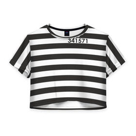Женская футболка 3D укороченная с принтом Заключенный в Кировске, 100% полиэстер | круглая горловина, длина футболки до линии талии, рукава с отворотами | заключенный | полосатый | тюремная форма | форма