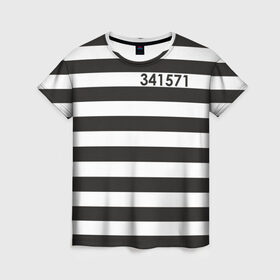 Женская футболка 3D с принтом Заключенный в Кировске, 100% полиэфир ( синтетическое хлопкоподобное полотно) | прямой крой, круглый вырез горловины, длина до линии бедер | заключенный | полосатый | тюремная форма | форма
