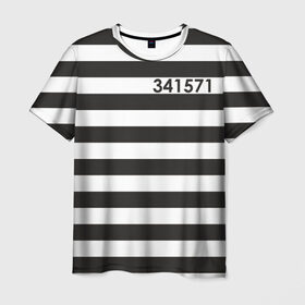 Мужская футболка 3D с принтом Заключенный в Кировске, 100% полиэфир | прямой крой, круглый вырез горловины, длина до линии бедер | заключенный | полосатый | тюремная форма | форма