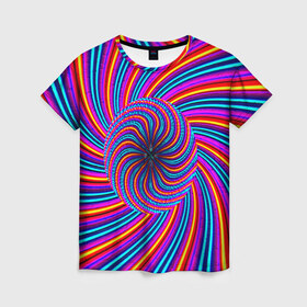 Женская футболка 3D с принтом Радуга в Кировске, 100% полиэфир ( синтетическое хлопкоподобное полотно) | прямой крой, круглый вырез горловины, длина до линии бедер | краска | линии | цветные