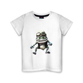 Детская футболка хлопок с принтом Сумасшедшая лягушка гонщик в Кировске, 100% хлопок | круглый вырез горловины, полуприлегающий силуэт, длина до линии бедер | crazy frog | байкер | мотоцикл