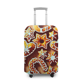 Чехол для чемодана 3D с принтом Новогоднее печенье в Кировске, 86% полиэфир, 14% спандекс | двустороннее нанесение принта, прорези для ручек и колес | оранжевый | печенье | сладости | хлебные