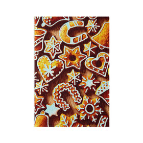 Обложка для паспорта матовая кожа с принтом Новогоднее печенье в Кировске, натуральная матовая кожа | размер 19,3 х 13,7 см; прозрачные пластиковые крепления | Тематика изображения на принте: оранжевый | печенье | сладости | хлебные