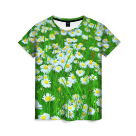 Женская футболка 3D с принтом Ромашки в Кировске, 100% полиэфир ( синтетическое хлопкоподобное полотно) | прямой крой, круглый вырез горловины, длина до линии бедер | поле | природа | ромашка | цветы
