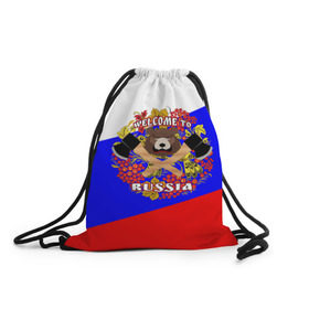 Рюкзак-мешок 3D с принтом Добро пожаловать в Россию в Кировске, 100% полиэстер | плотность ткани — 200 г/м2, размер — 35 х 45 см; лямки — толстые шнурки, застежка на шнуровке, без карманов и подкладки | russia | welcome | медведь | россия | хохлома