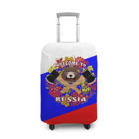 Чехол для чемодана 3D с принтом Добро пожаловать в Россию в Кировске, 86% полиэфир, 14% спандекс | двустороннее нанесение принта, прорези для ручек и колес | russia | welcome | медведь | россия | хохлома
