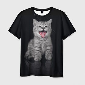Мужская футболка 3D с принтом Котёнок в Кировске, 100% полиэфир | прямой крой, круглый вырез горловины, длина до линии бедер | киса | киска | котёнок | котик | котяра | кошак | кошка | маленький | милый | мяу | няша | пушистый | сладкий | смешной | хороший