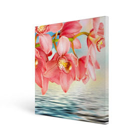 Холст квадратный с принтом Цветы над водой в Кировске, 100% ПВХ |  | букет | вода | душистый аромат | озеро | приятный запах | пруд | растение | цветок | цветы