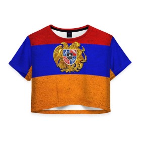 Женская футболка 3D укороченная с принтом Армения в Кировске, 100% полиэстер | круглая горловина, длина футболки до линии талии, рукава с отворотами | армения | армянин | армянский | национальный | нация | флаг | флаги